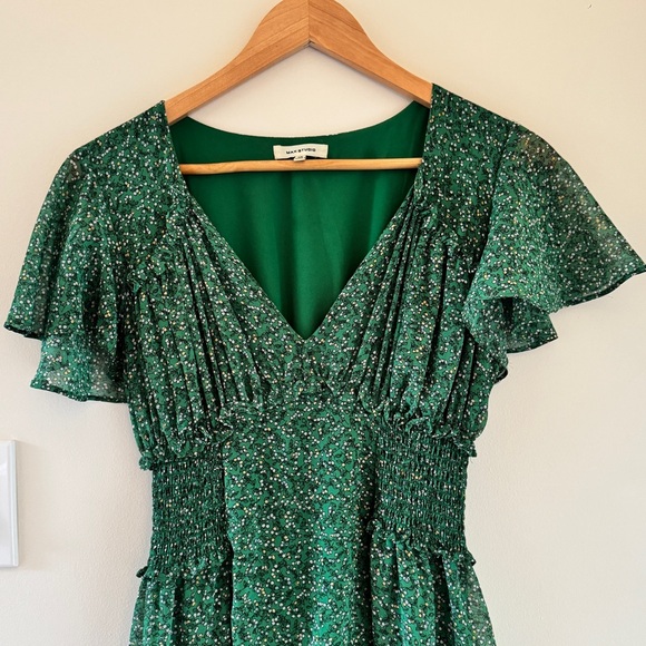 Maxstudio Dresses & Skirts - Max Studio Green Floral Midi Dress Smocked Waist Cottagecore XS